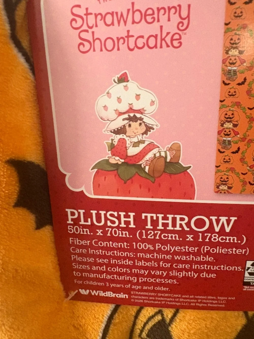 Strawberry Shortcake Orange Halloween Pumpkin‎ Plush Throw Blanket 50 X 70” NEW